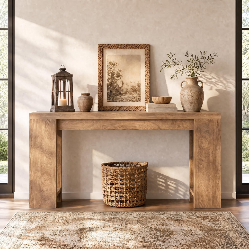 70.9-Inch Console Table, Farmhouse Sofa Table Behind Couch, Narrow Entryway Table, Foyer, Light Brown