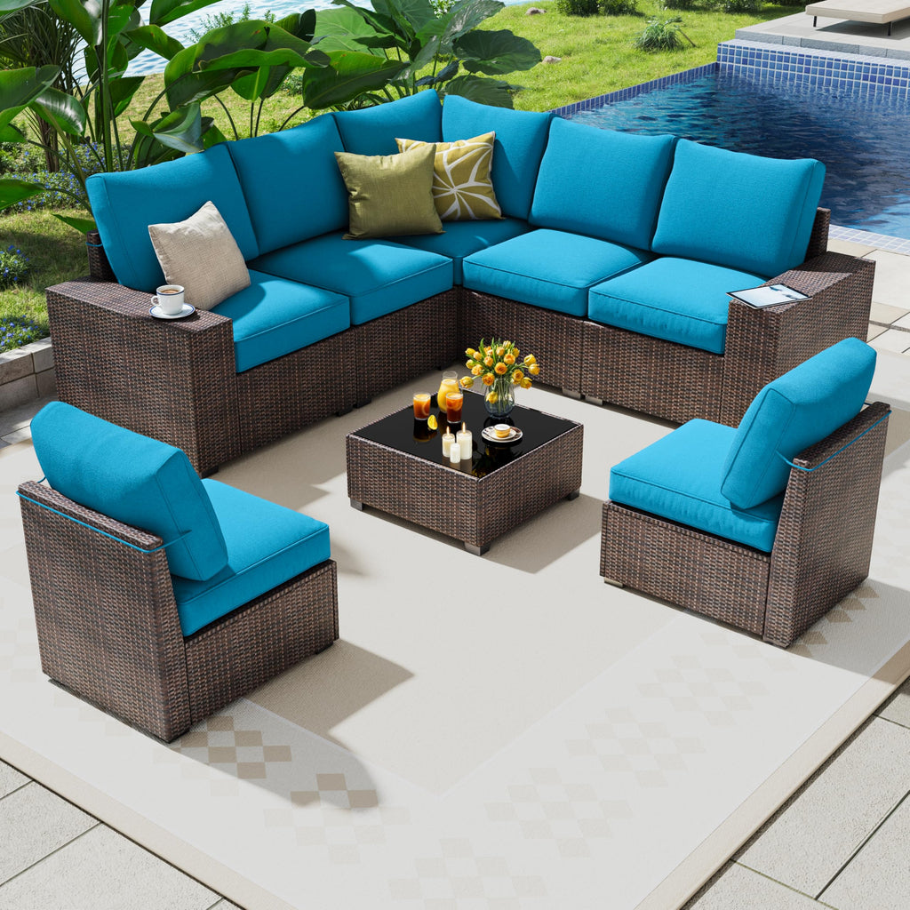 8 Piece outdoor patio sectional furniture set, Modern Modular outdoor sofa