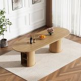 Round Extendable Dining Table, 94" Extendable Dining Room Table for 10, Retro Wooden Kitchen Expanding Table Oval Top