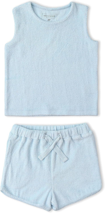 Certified Organic Cotton Spring Summer Top & Bottom Set for Baby & Kids- Light Blue, 18-24 Months
