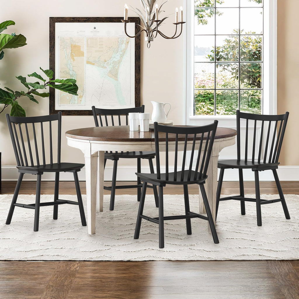 Upgraded Dining Chairs Set of 4, Farmhouse Wooden Spindle Back Kitchen Chairs, Windsor Dining Chairs, Black