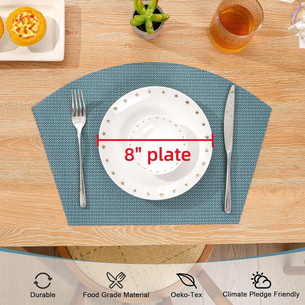 Round Table Placemats Small Wedge Placemat Wipe Clean Heat Resistant Woven Vinyl Round Table Mats (4, Gray - Set of 4
