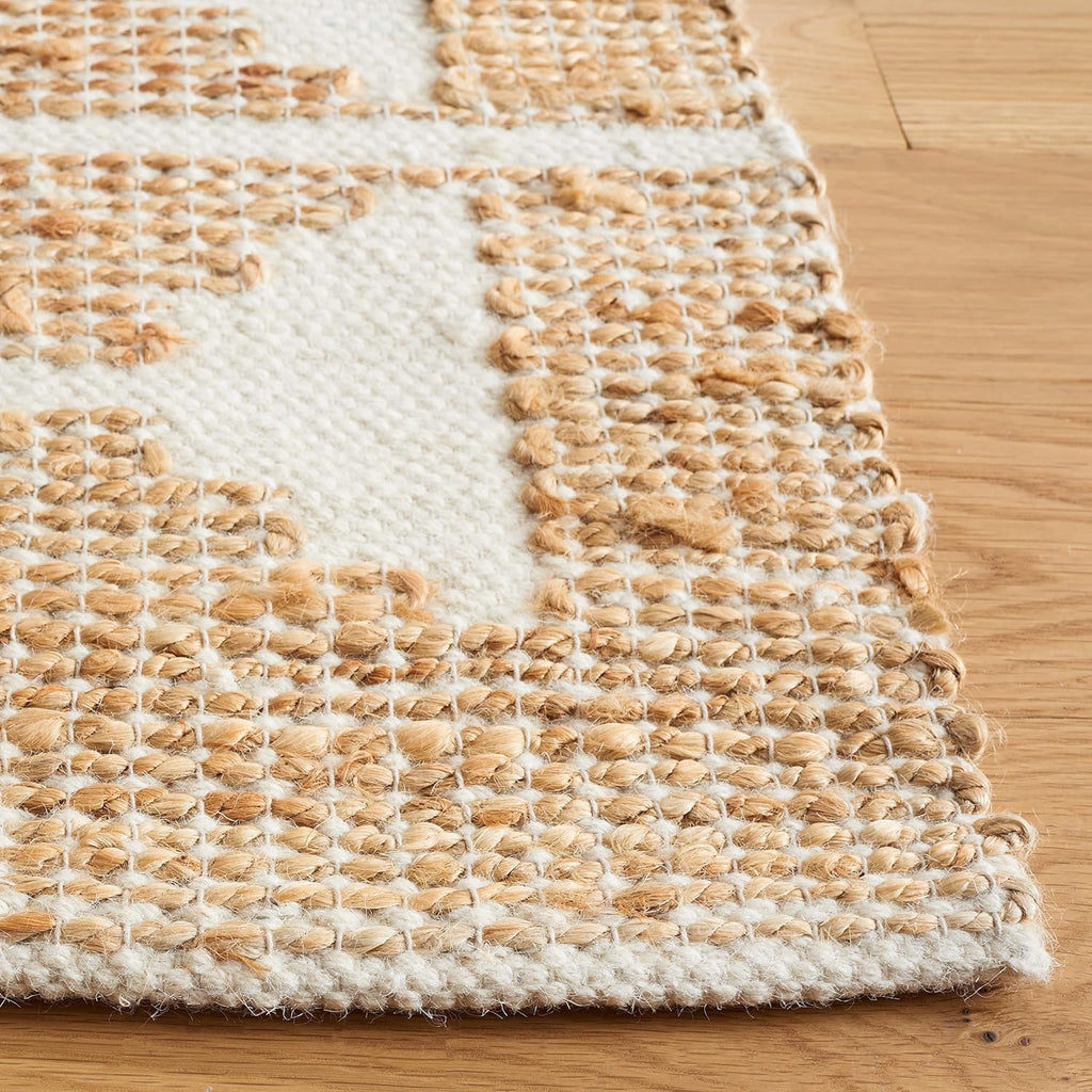 Natural Fiber Collection Area Rug - 6' Square, Ivory & Natural, Handmade Farmhouse Jute & Wool, Ideal for High