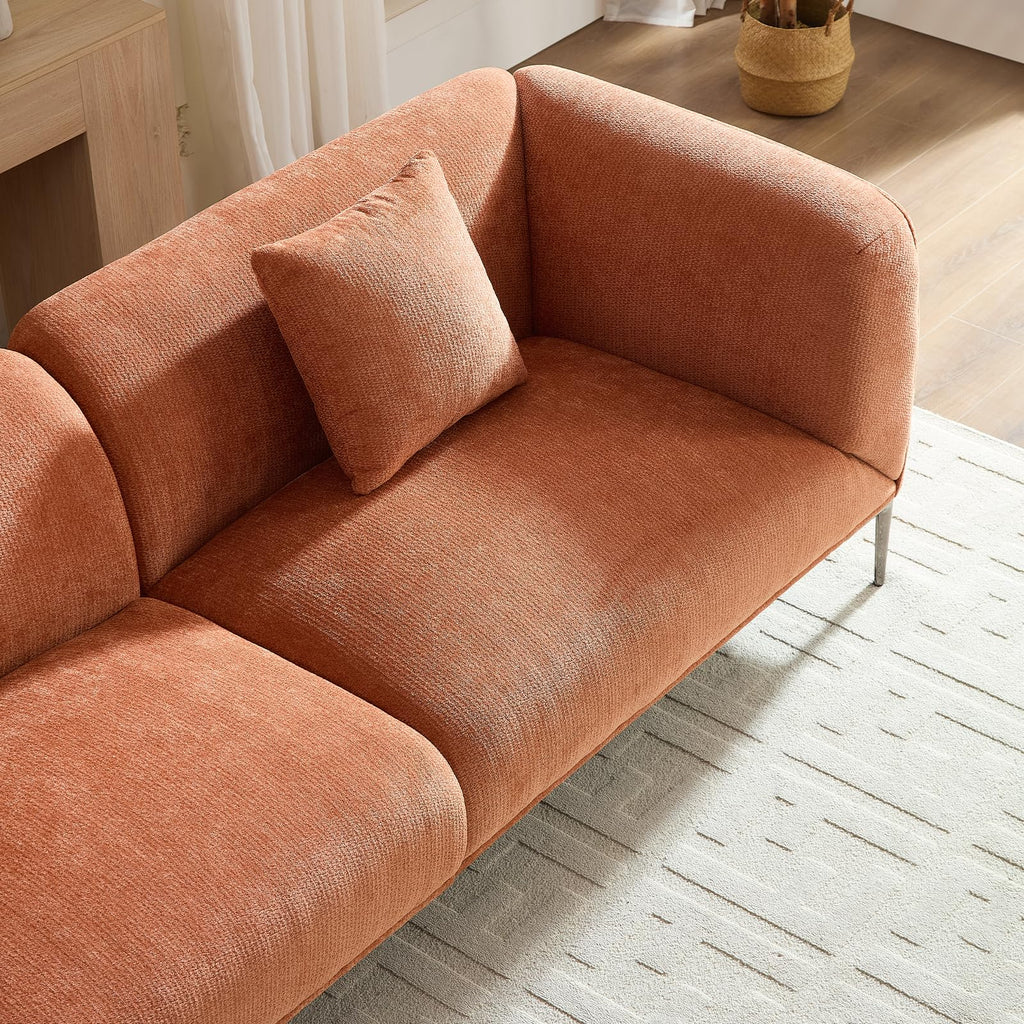 82.7" Orange Sofa, Modern Couch with Metal Legs, Luxury Boucle Sofa