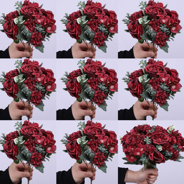 Artificial Flower Autumn Peony Rose (8, Red)
