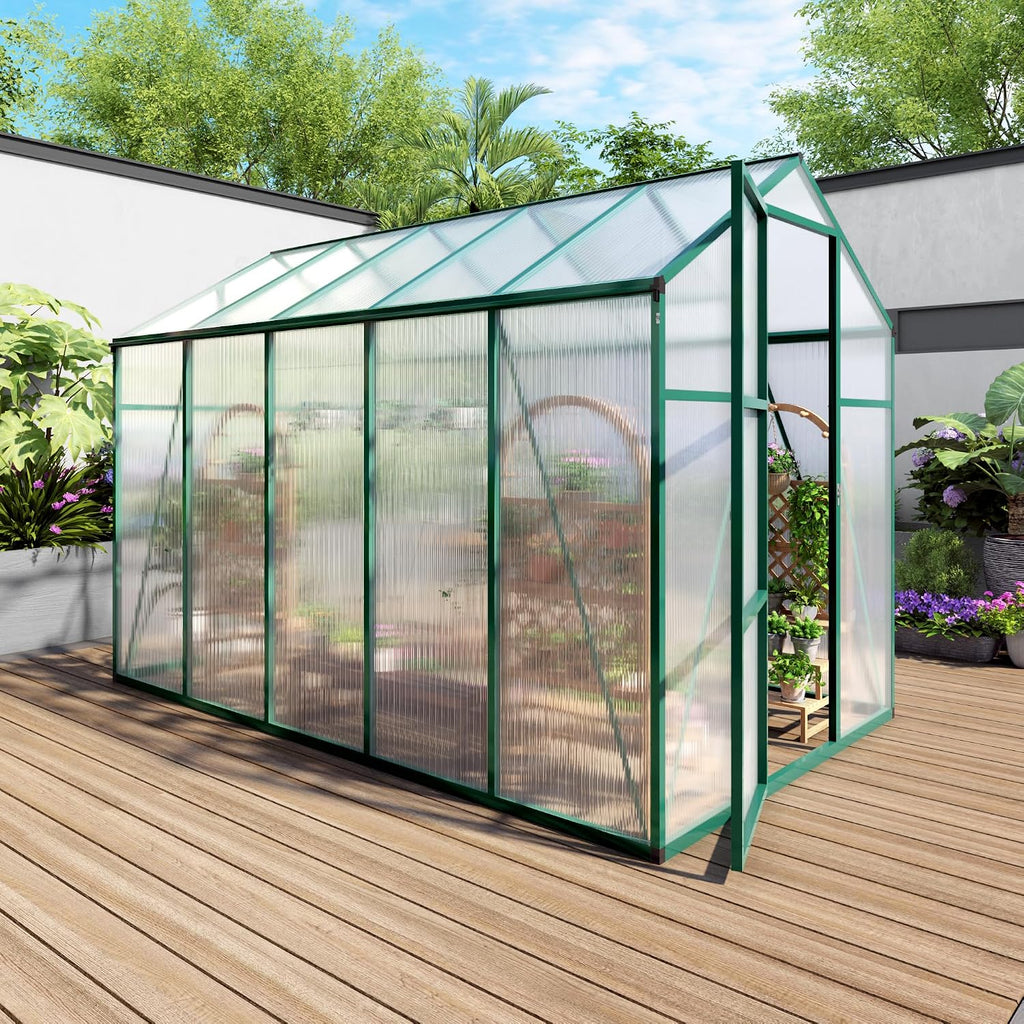 6x10 FT Outdoor Greenhouse, Large Aluminum Greenhouses with Roof Vent, Polycarbonate Greenhouse Raised Base and