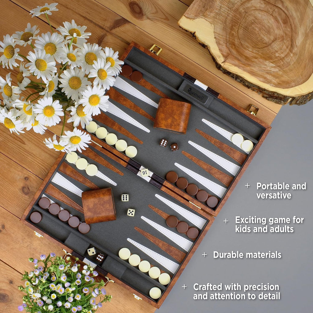 Large Backgammon Sets for Adults - Classic Board Games for 2 Players Adults and Kids - Premium Backgammon Set 15 inch