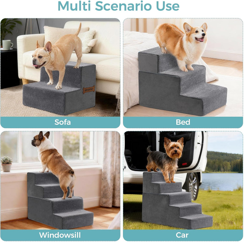 Dog Stairs, Steps and Ramp for High Bed & Sofa, 13-24" H Detachable Pet Stairs for Small Medium Dogs, Sturdy 40D