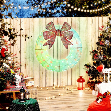 36 Inch Lighted Christmas Wreath Decoration Dual Color LED Light | Metal Wreath, 44 Lighting Modes, Daily Timer