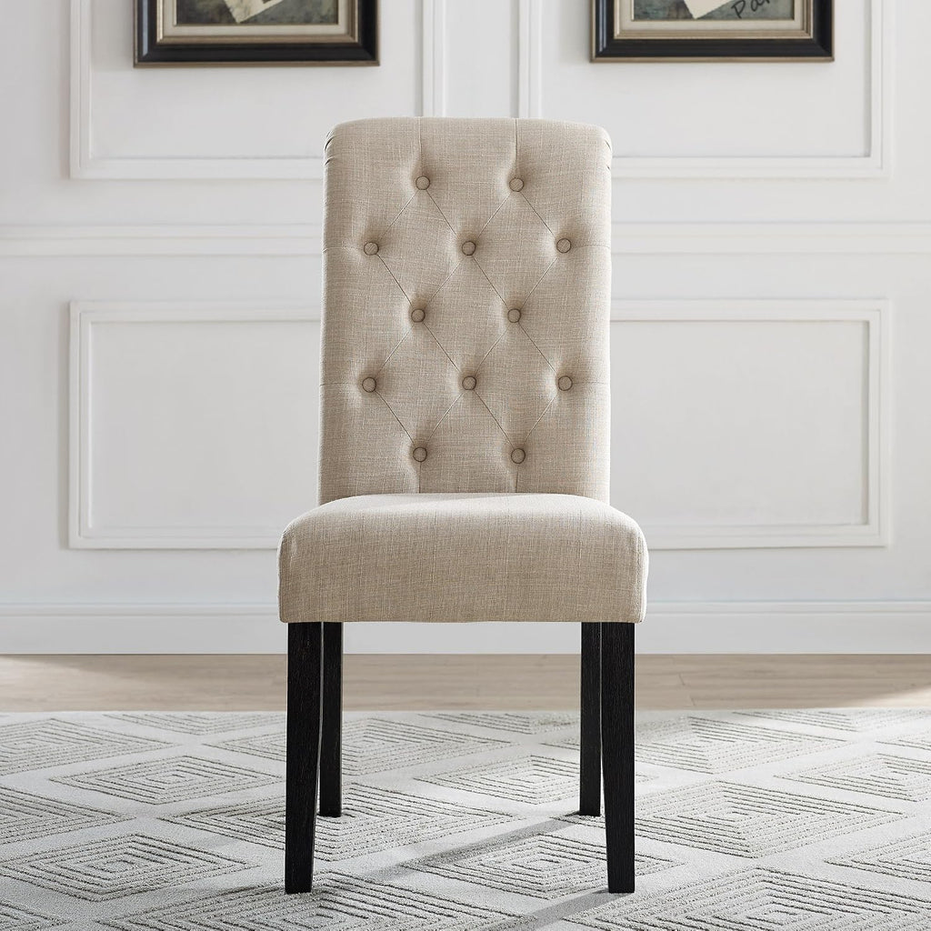 Solid Wood Tufted Parsons Dining Chairs, Set of 2, Tan