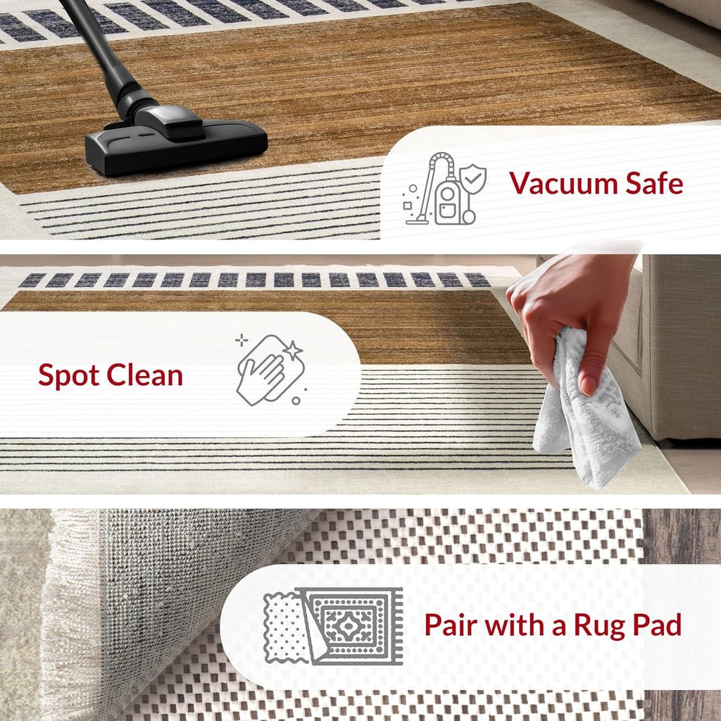 Keeva Beige Striped Power Loomed Area Rug