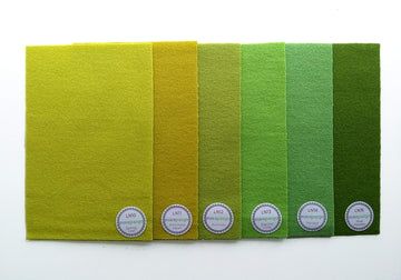 1/64 Cuts of Merino Wool Fabric, Pack of Six Colors - Greens