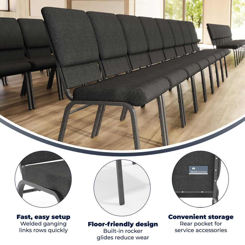 Hercules 18.5 in Wide Fabric Church Chair, Dark Gray