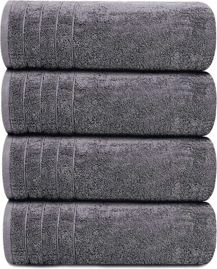 4 Piece Extra Large Bath Towels 30 x 60 Inches, Dark Grey | 100% Cotton, Larger & Lighter Weight, Quicker to Dry