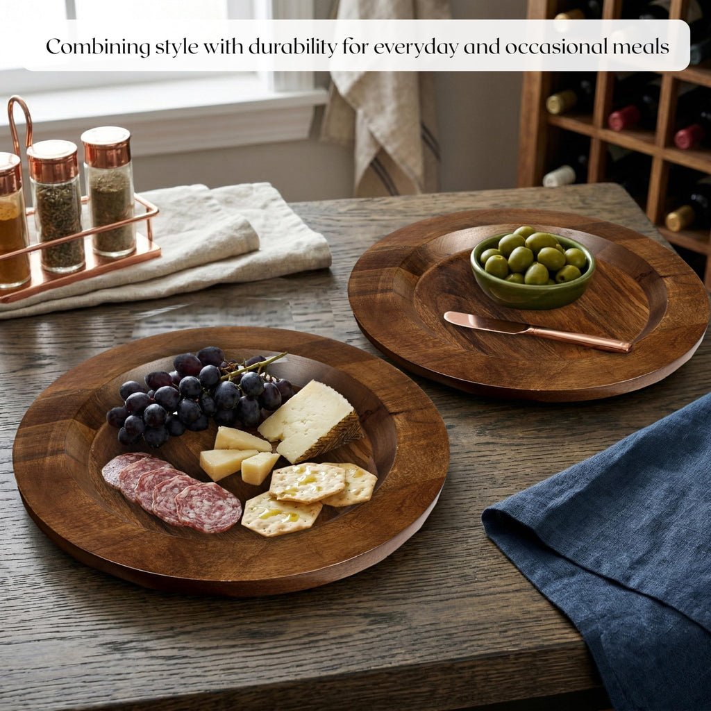 Mango Wood Charger Plates, 13 in, Set of 2
