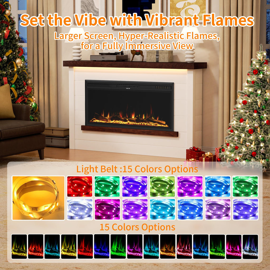 60" Electric Fireplace with Mantel, Fireplace TV Stand with 42"Electric Fireplace Heater, Shiplap-Style Surround with