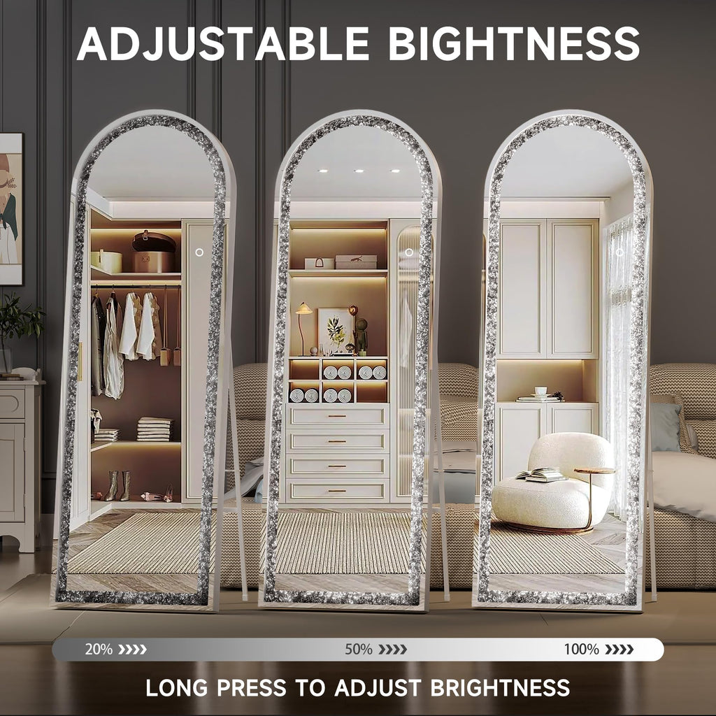 55"x20" Arched LED Full Length Mirror, Diamond Frame