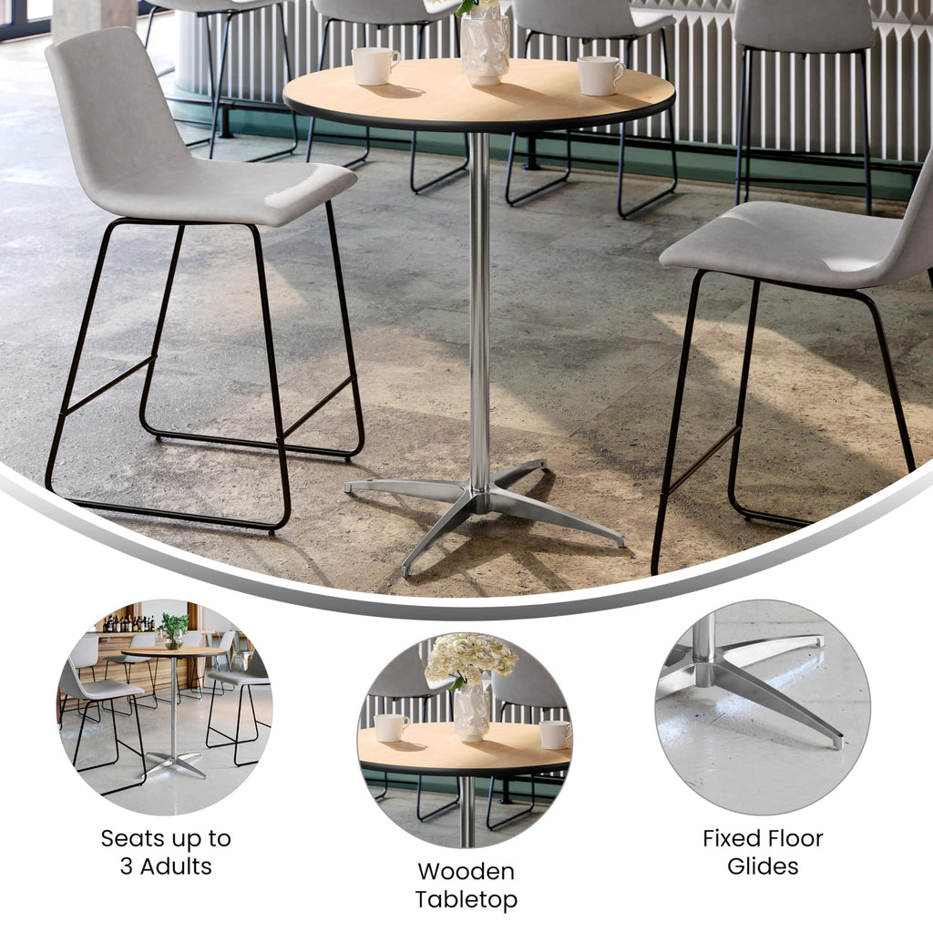 Lars 30" Round Cocktail Table with 30" and 42" Columns, Adjustable Standard or Bar Height Round Table for Events or