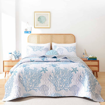 Coastal Quilt, Blue Coral Lightweight Summer Bedding