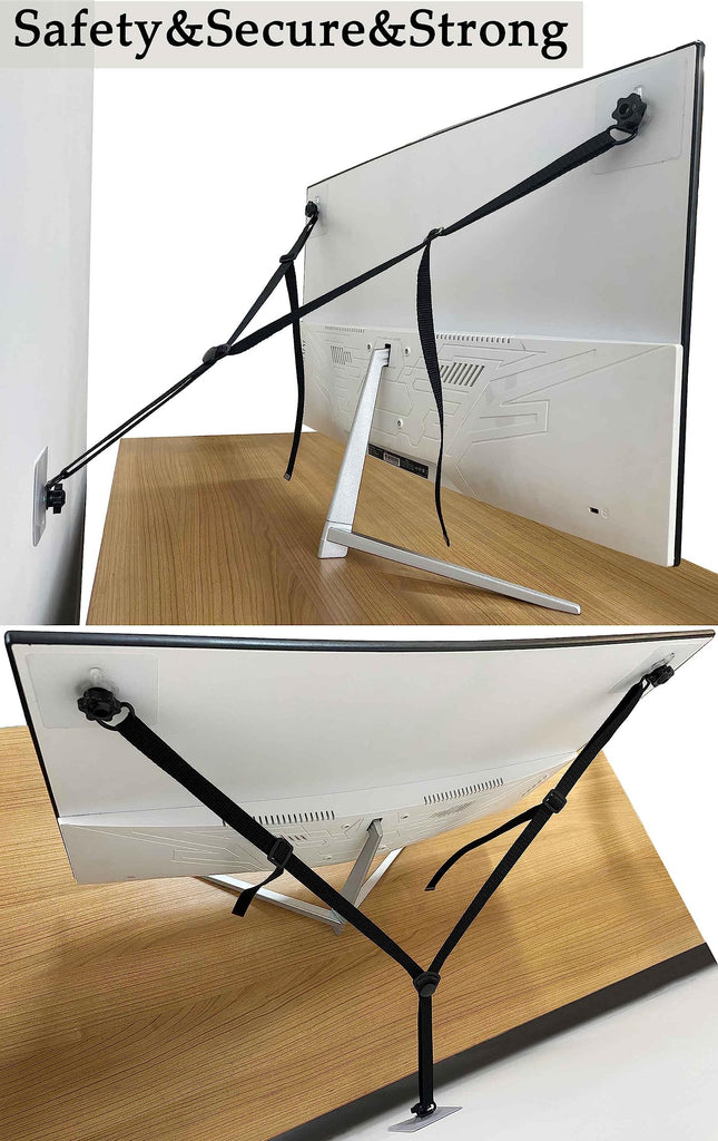 3 Pack Adjustable TV Safety Straps, No-Drill Anti-Tip Furniture Anchors for Baby Proofing, Flat Screens Fix to