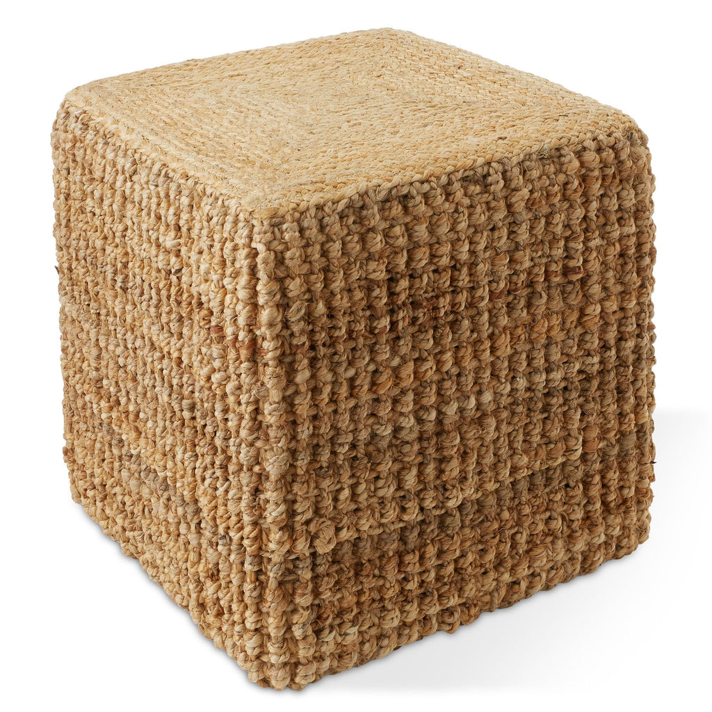 Handwoven Pouf Ottoman, 18" W x 18" D x 18" H Square Footrest, Woven Seagrass Ottoman, Decorative Indoor Boho Home