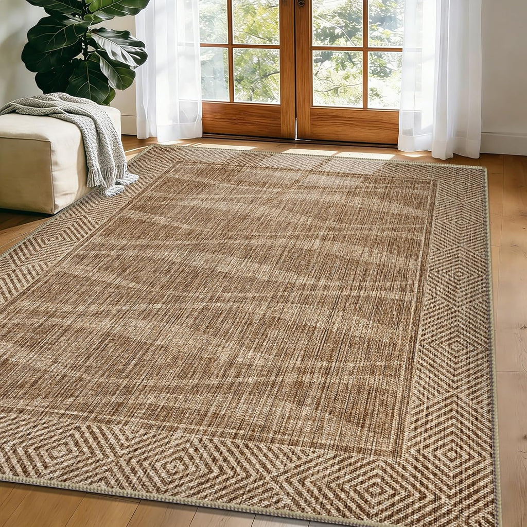 Jute Rug 5x7 Outdoor Patio Rug with Border, Washable Rugs for Living Room, Farmhouse Non Slip Area R