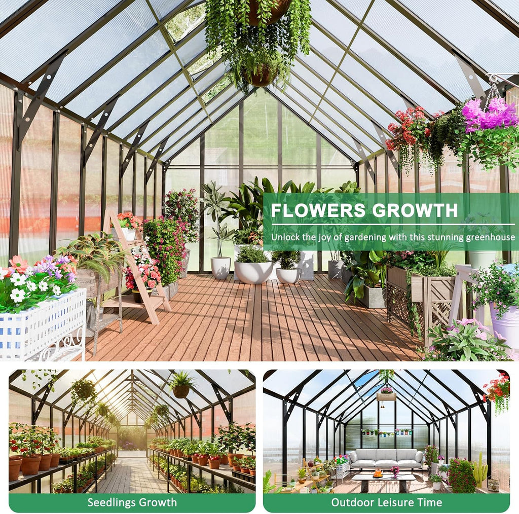 32x10x10 FT Extra Large Greenhouse for Outdoor with Transparent Roof Vents Swing Door, Easy Assembly Heavy Duty