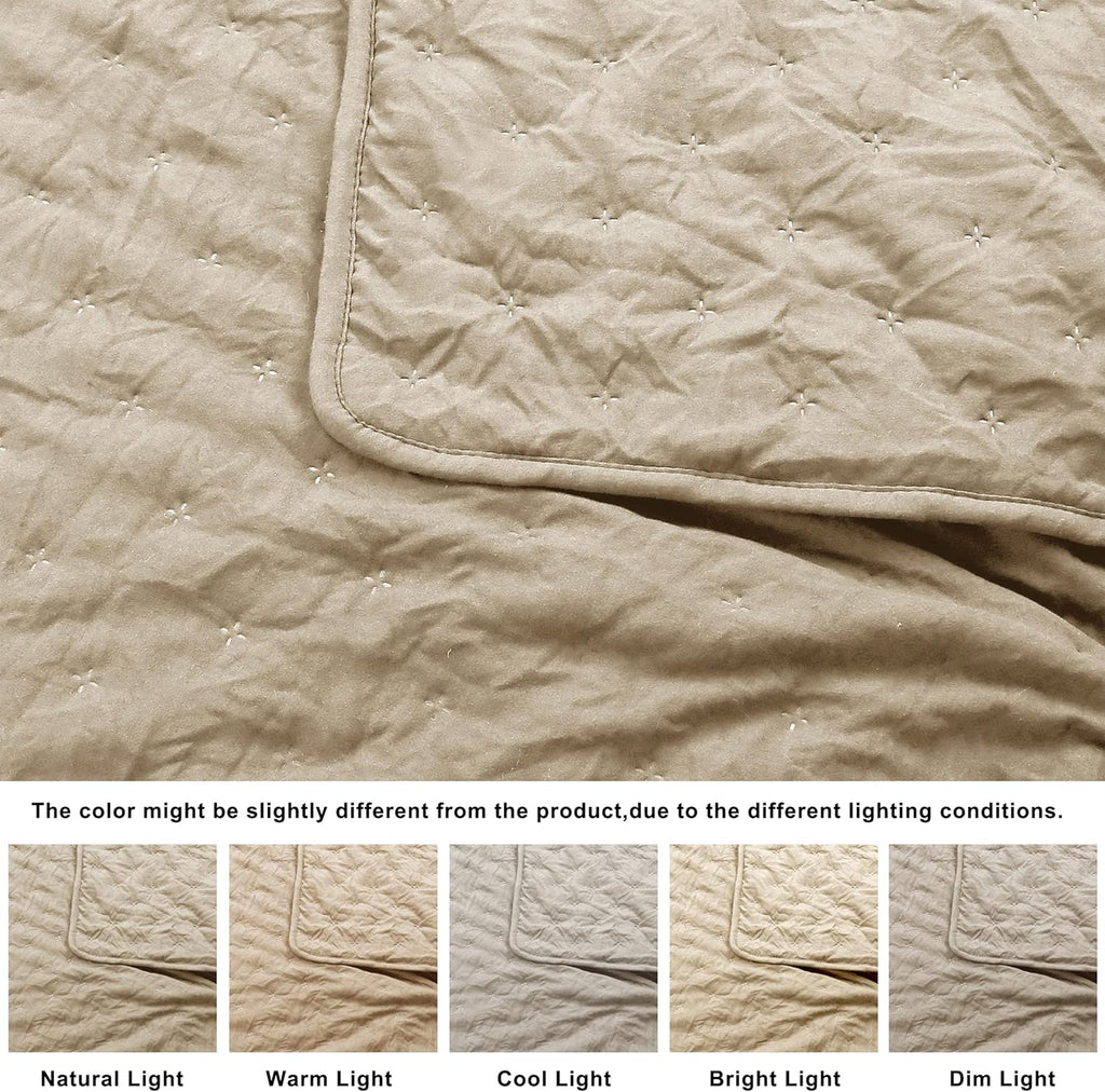 Beige Cloud Queen Quilt Bedding Sets with Pillow Shams, Farmhouse Lightweight Soft Bedspread Coverlet, All Season