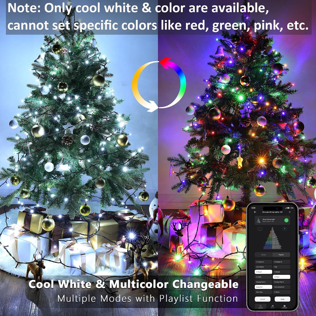 White & Multicolor Color Changing Christmas Lights, 180ft 500 LED