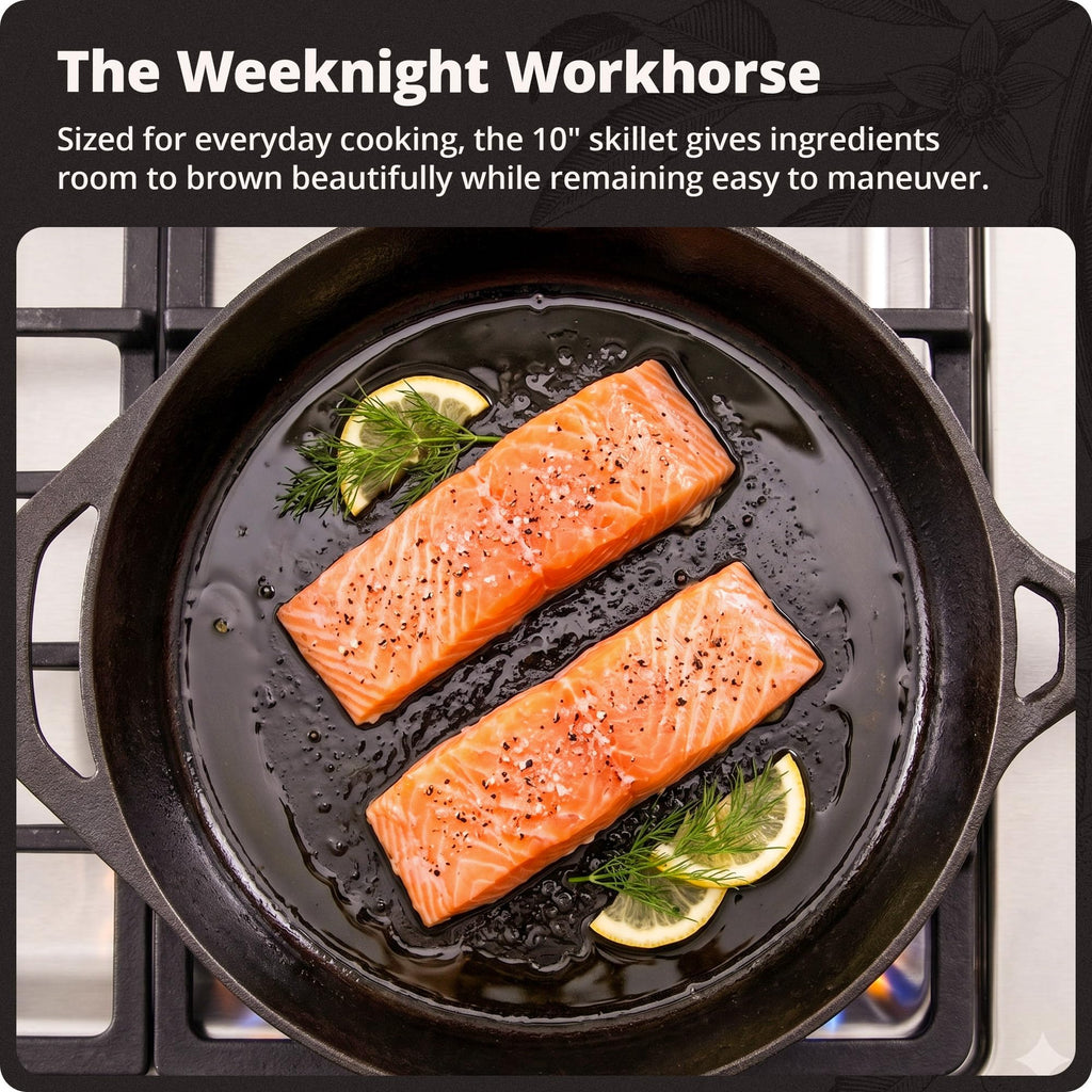 10" Cast Iron Skillet, Smooth Surface, Nonstick-Like Release
