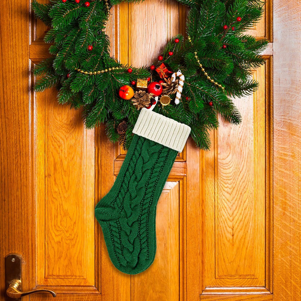18" , 18inch Large Cable Knitted Xmas Hanging Stocking Decorations for Holiday Christmas Party Family Decor - Set of 2