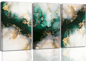 3 Piecs Emerald Green and Gold Canvas Wall Art 12x16in