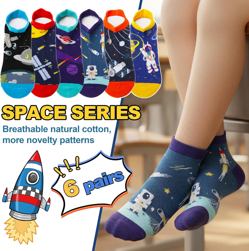 Kids Boys Ankle Socks No Show Low Cut Funny Cute Cartoon Novelty Cotton Socks 6 Pairs