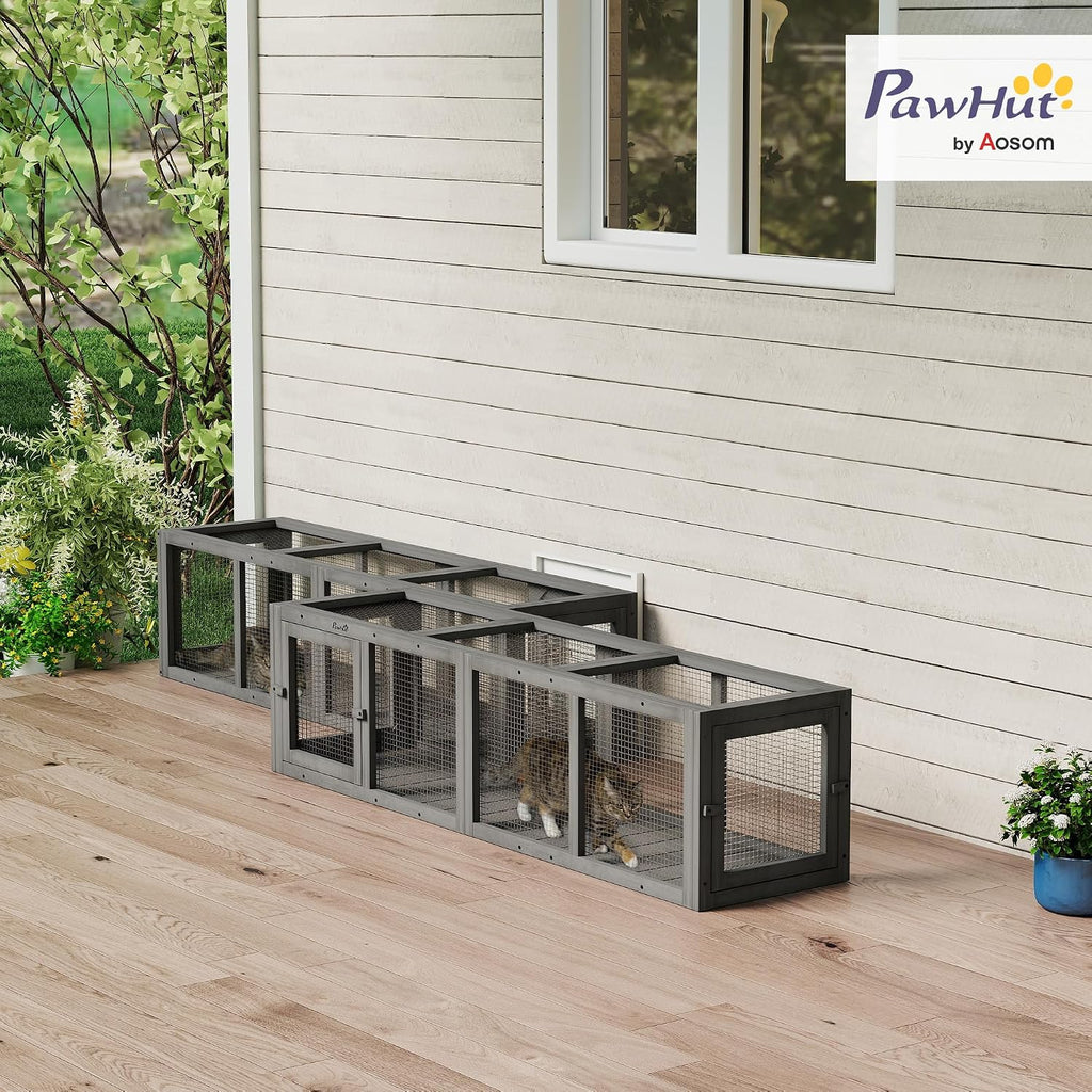 Outdoor Cat Tunnel w/Extendable Design 59" L Wooden Cat Run Gray