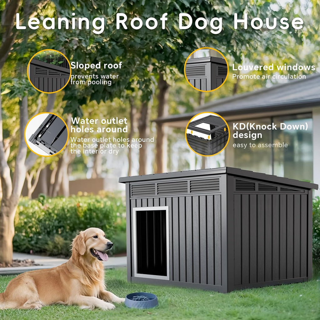 Large Dog House Outdoor for Indoor with Weatherproof & Removable Roof, Fits Small to Large (Black, 42.87 * 32.95 *