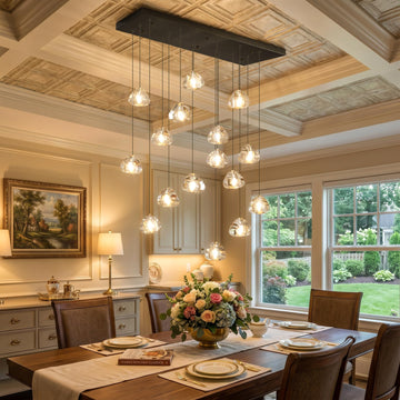 W27.6 x D11.8 x H118 Rectangular Glam Chandelier Bubble Crystal Ceiling Pendant Lights Dimmable High Ceiling
