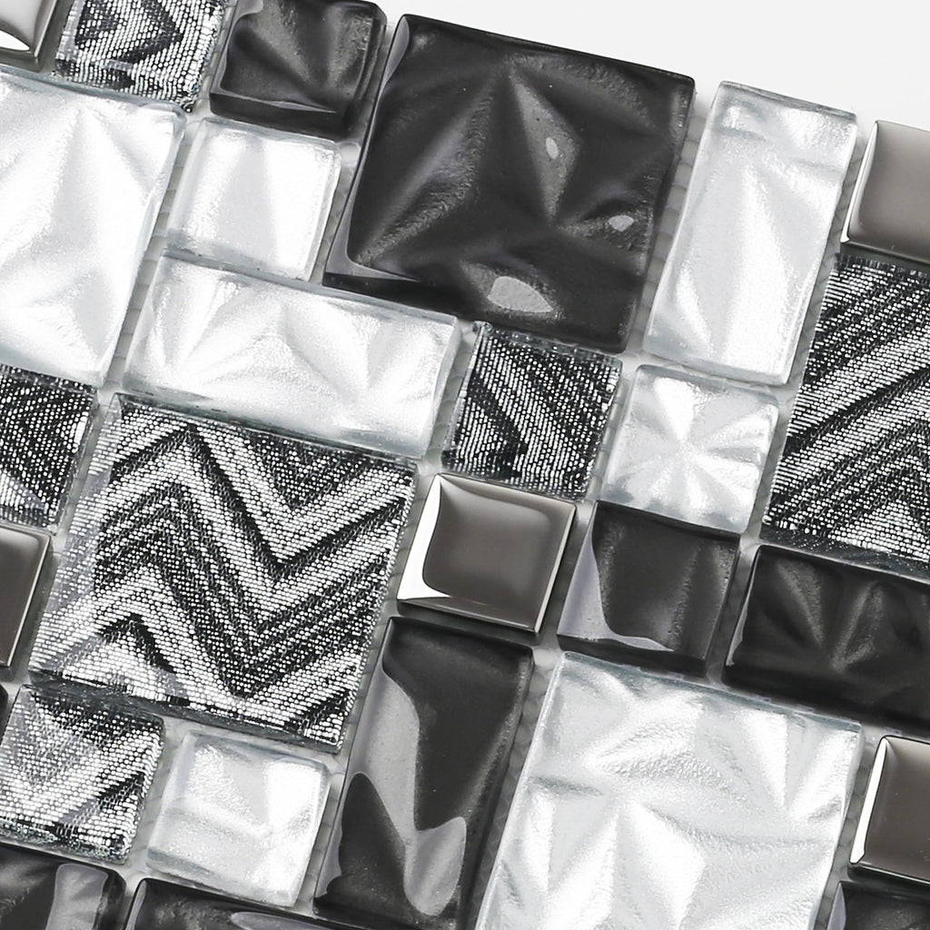 Black & White Glass Tiles Kitchen Bathroom Wall Backsplash Mosaic Versailles Pattern [Set of 5]