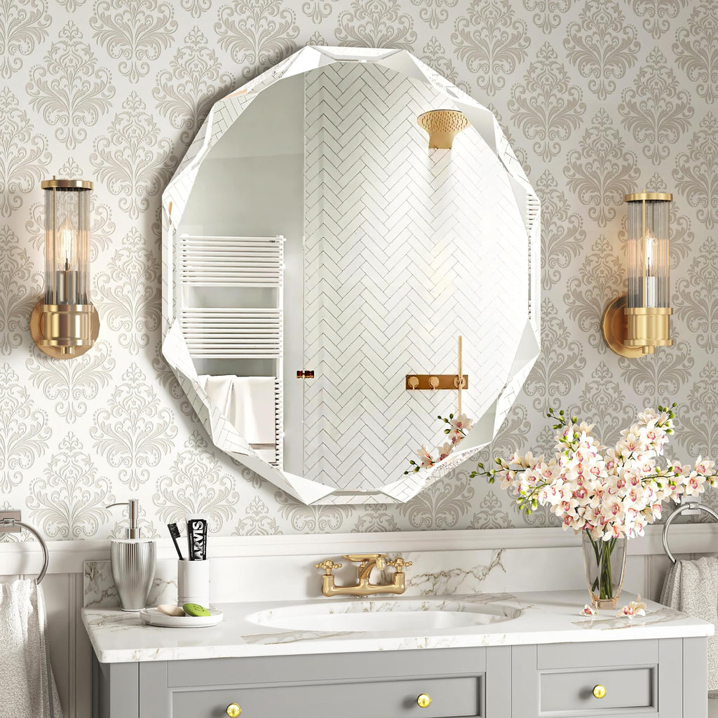 24x30 Inch Bathroom Mirrors for Over Sink, Round Frameless Mirrors for Wall