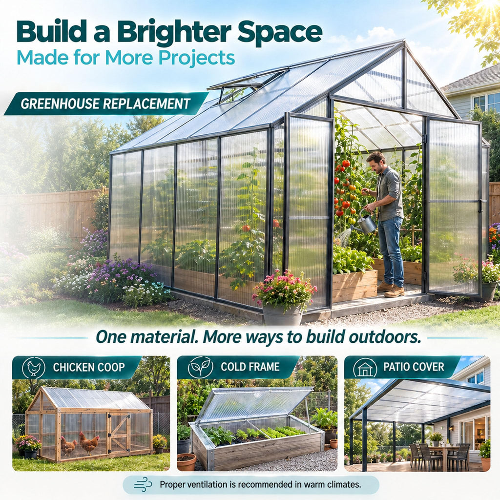 8-Pack Polycarbonate Greenhouse Panels, 8 x 4 ft, 0.24 in Twin-Wall Sheets, UV-Coated Translucent Roof and Wall