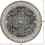 Black Boho Washable Round Rug 8ft - Large Area Rug for Living Room, Bedroom, Dining Room Low Pile No