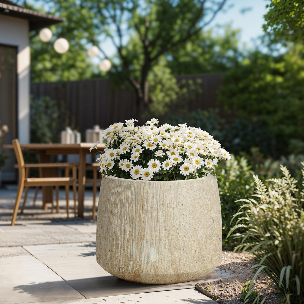 LuxenHome Round Tapered Planters, Set of 2 Outdoor Indoor Plant Pots with Drainage Hole, Decorative Lightweight