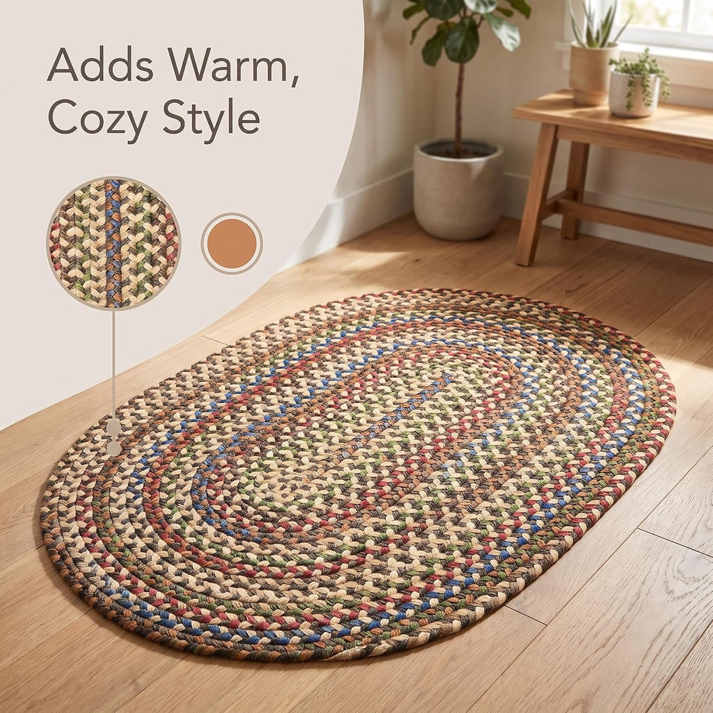 Roxbury American Made Braided Rug for Indoor Outdoor Spaces, Dk. Taupe/Natural Multi, 2' X 3' Oval