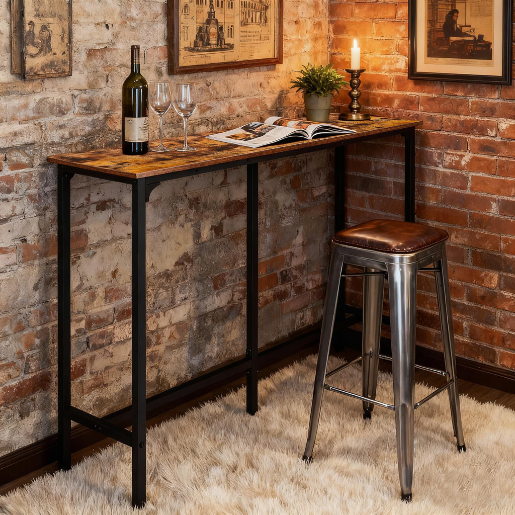 71" Bar Table w/Triangular Support, 220 lbs, Rustic Brown