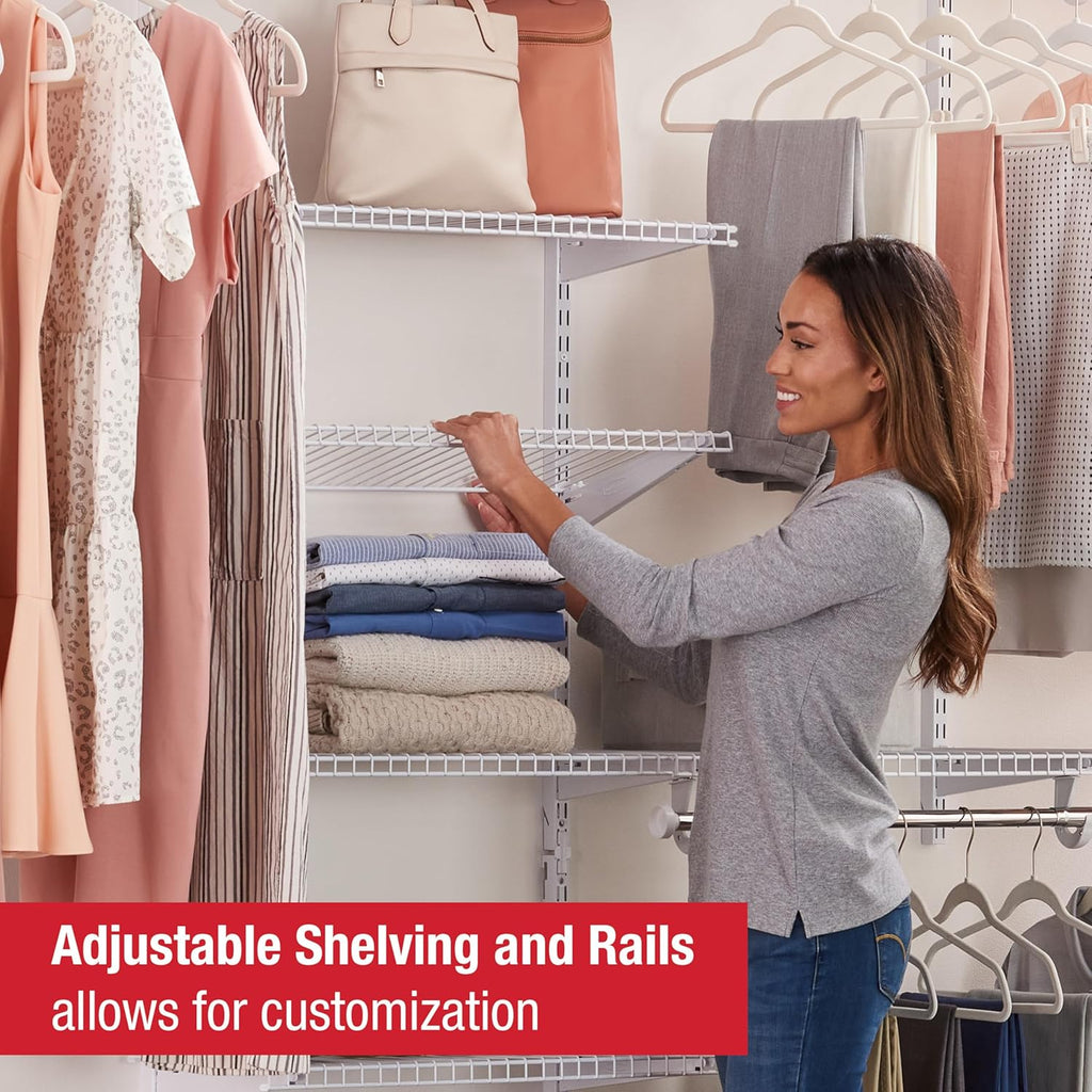 Configurations Deluxe Custom Closet Kit 4-8Ft. Adjustable Metal Wire Shelving White Finish Expandable Organization