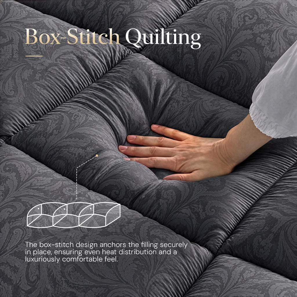 Goose Feather Comforter, Duvet Insert, Ultra-Soft 100% Cotton Shell with Paisley Print (All Season, Black, Twin)