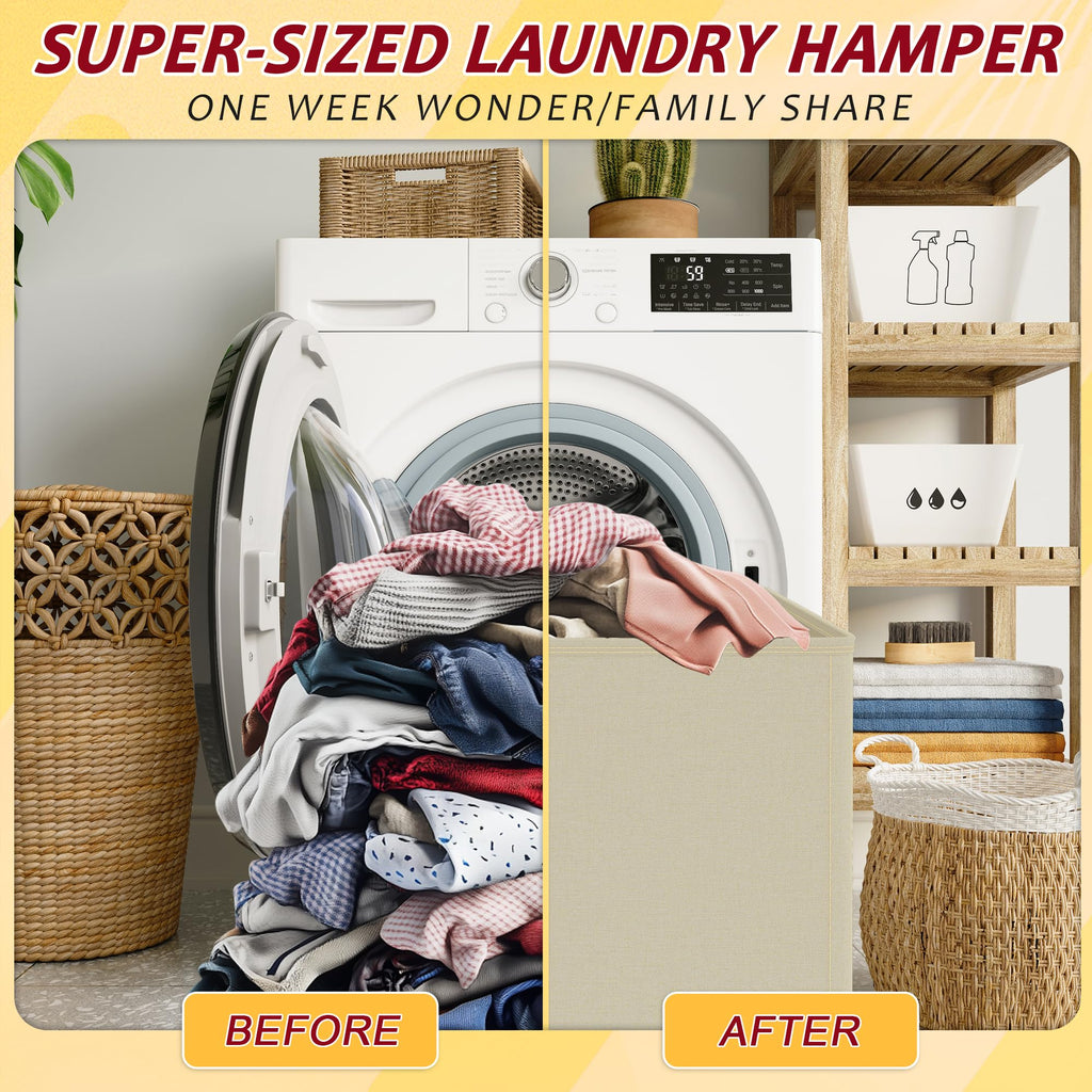 Laundry Hamper 3 Section, Large Laundry Hamper with Lid, Dirty Clothes Hamper with 3 Inner Bags, Collapsible