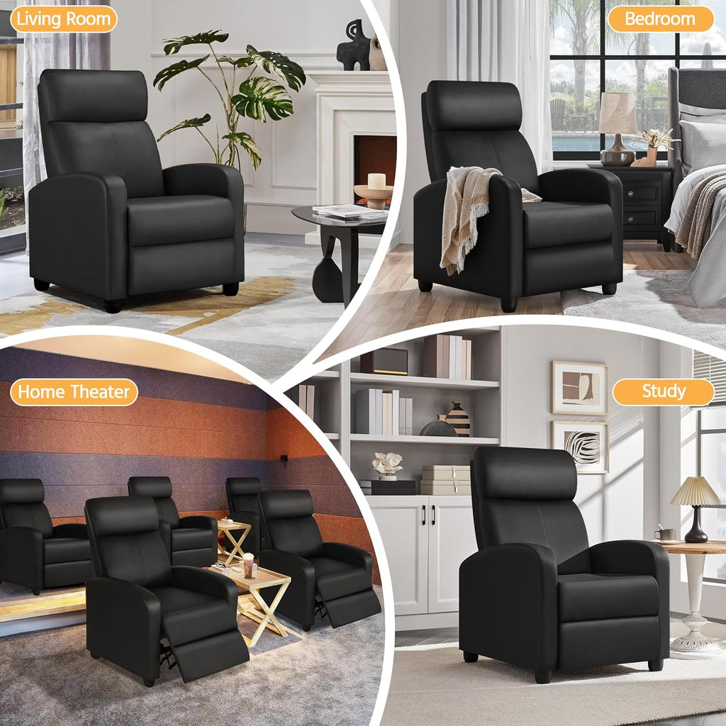 Recliner Chair PU Leather Recliner Sofa Home Theater Seating with Lumbar Support Overstuffed High-Density Foam &