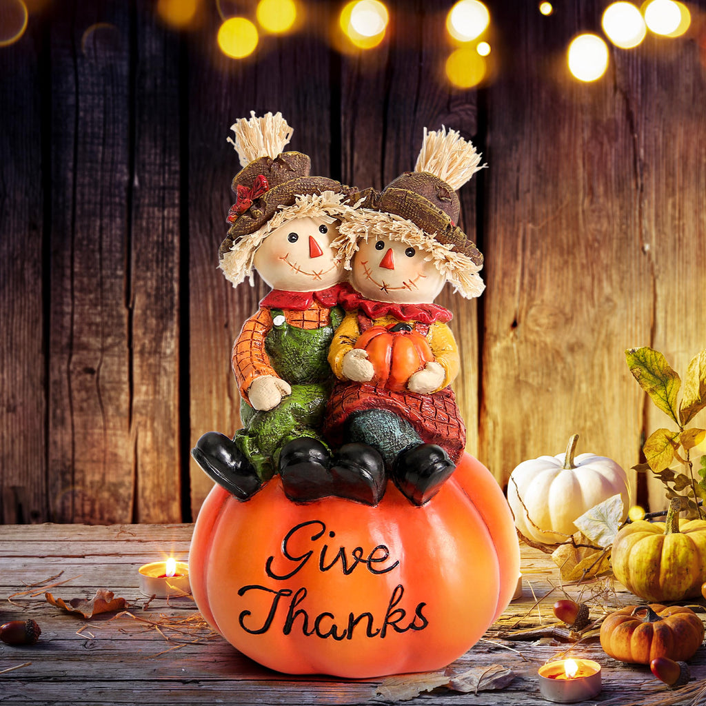 Thanksgiving Pumpkin Scarecrow Figurine, Fall Decor for Shelf Table Mantel