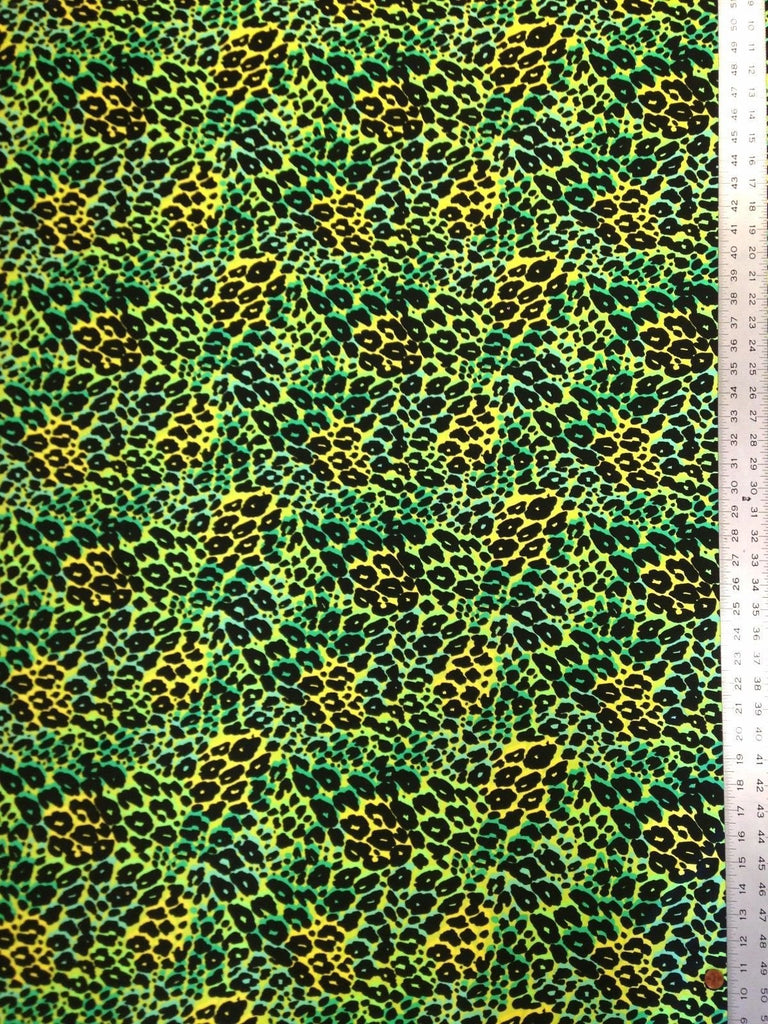 Bright Multicolor Abstract Cheetah Pattern on Heavy Stretch Nylon Spandex Tricot Fabric by The Yard (Lime)