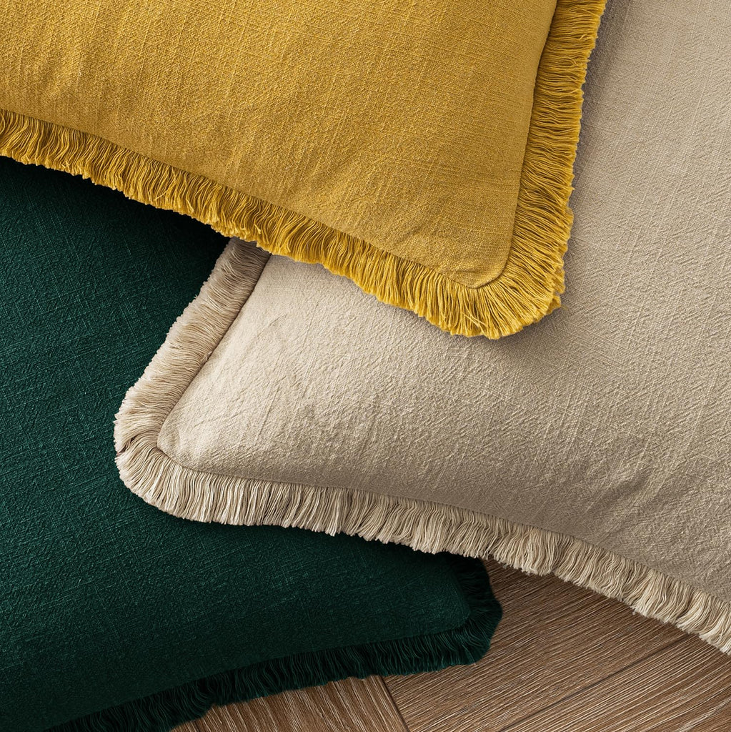 Boho Linen Fringe Decorative Lumbar Throw Pillow Covers Beige 12x20